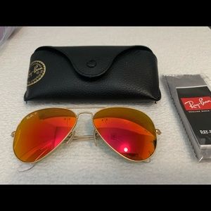 Rayban aviator flash gold frames, polarized orange flash sunglasses